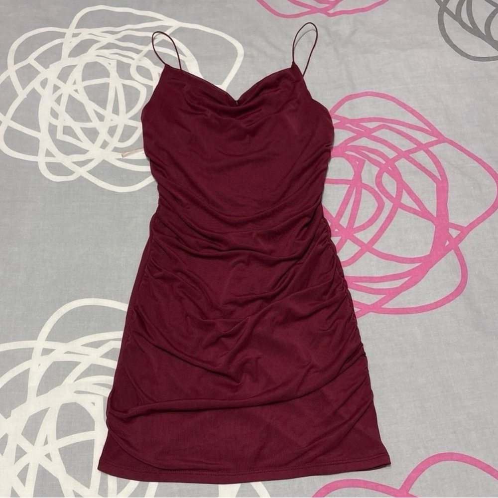 Wild Fable Wine Red Ruched Mesh Bodycon Dress